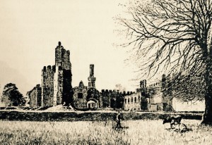 Lissanoure Castle after it was destroyed in a massive explosion in 1847